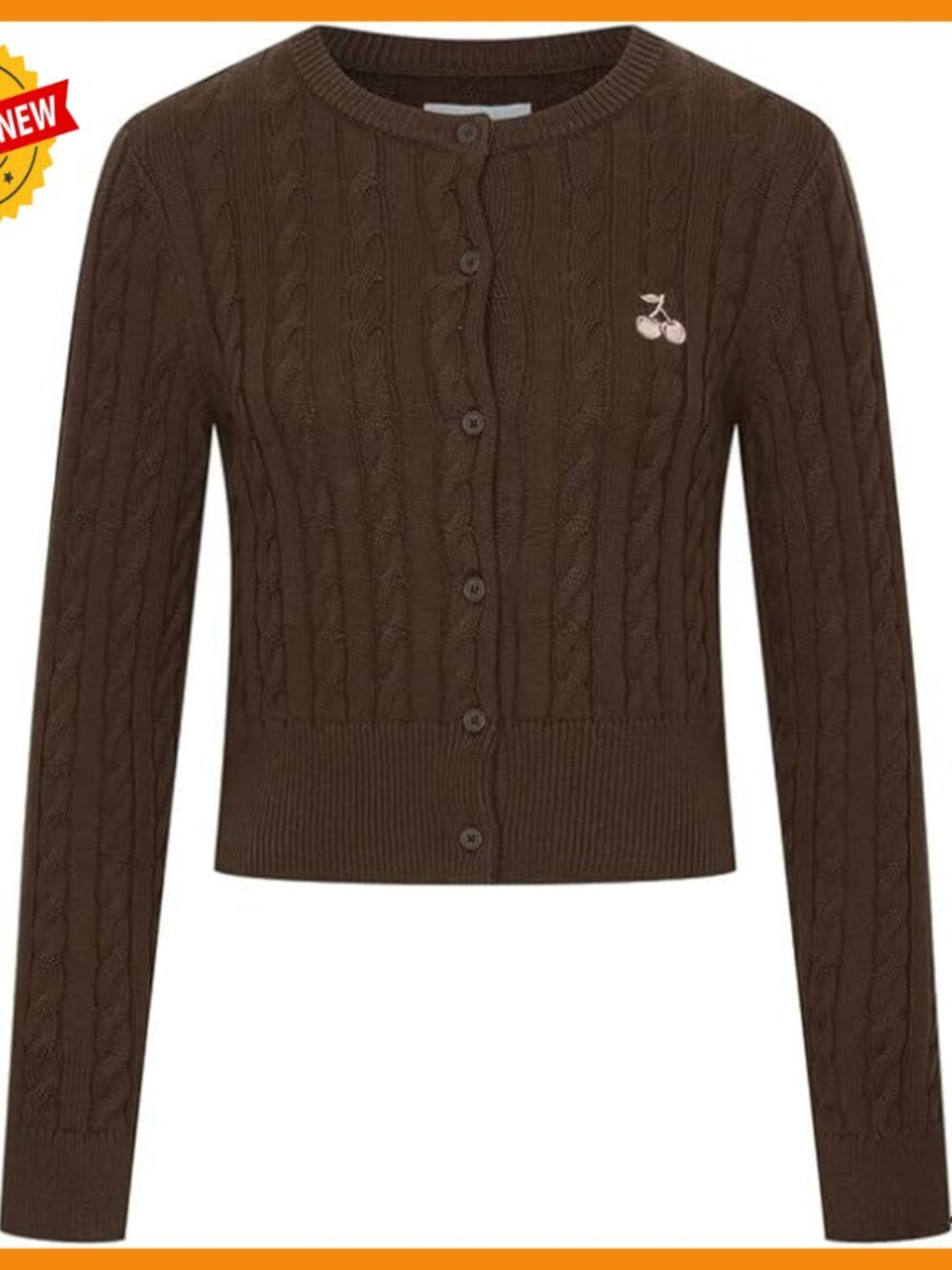 Soft Knit Cardigan with Cherry Embroidery, Slim Fit for Fall Winter